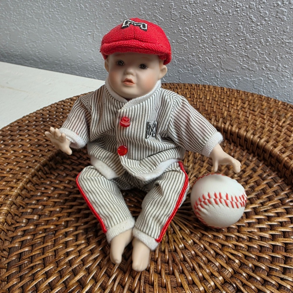 1990s Ashton-Drake Galleries Picture Perfect Baby 'Michael' Baseball Porcelain